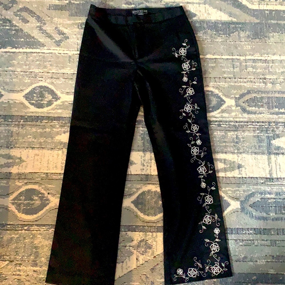 Harris Wallace floral embroidered  black pants